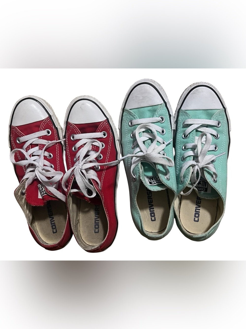 Green Red Converse All‎ Star Chuck Taylor Low Lot of 2 Women Sz 7/Men’s Sz 5